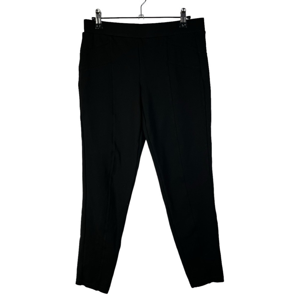 Pink Rose Black Ponte Moto Pull On Skinny Leggings M